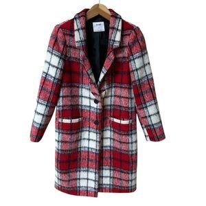 Old Navy Red and White Plaid Women's Wool Blend Coat Size XS